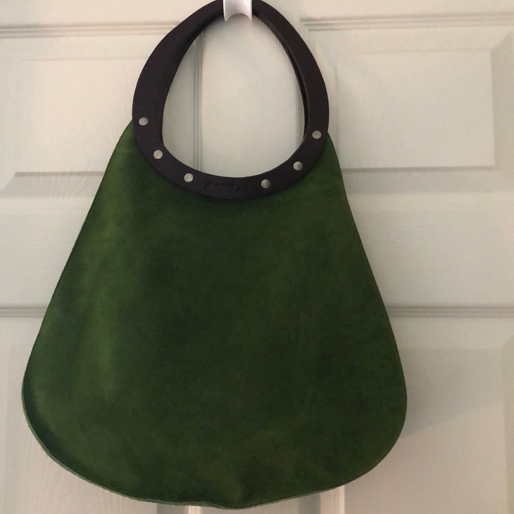 NWT Green Suede Bag/brown leather/Silver rivets.